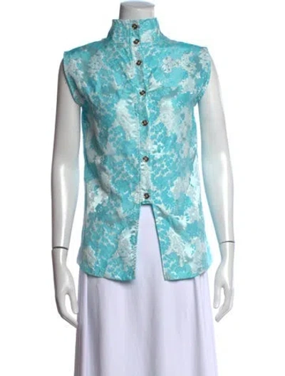Pre-owned Buru Floral Print Sleeveless Top In Blue