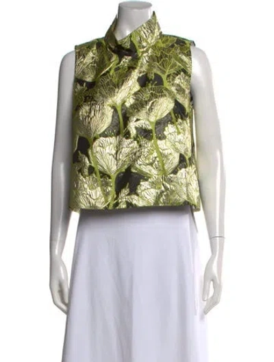 Pre-owned Buru Floral Print Sleeveless Top In Green