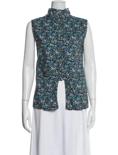 Pre-owned Buru Floral Print Sleeveless Top In White