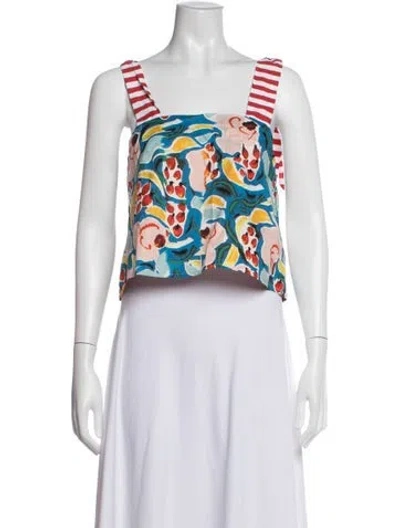 Pre-owned Buru Floral Print Square Neckline Crop Top W/ Tags In Multicolor