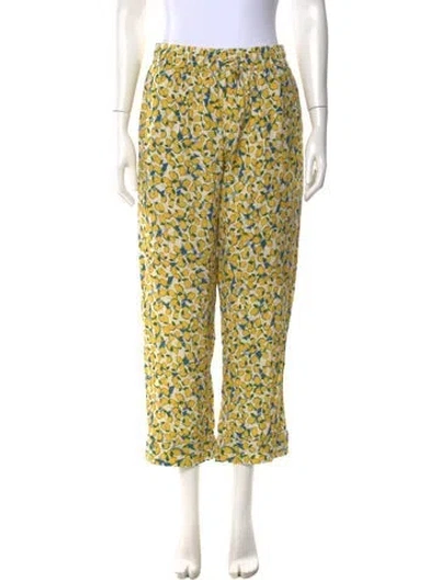 Pre-owned Buru Floral Print Straight Leg Pants In Yellow