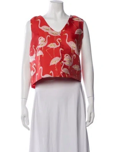 Pre-owned Buru Floral Print V-neck Crop Top W/ Tags In Red
