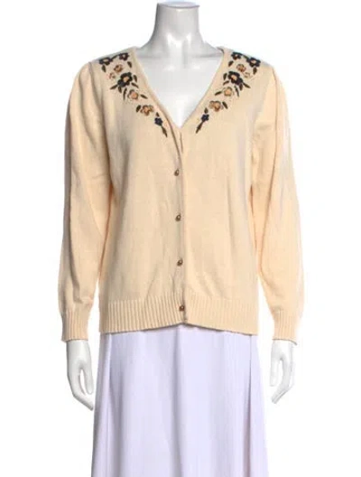 Pre-owned Buru Floral Print V-neck Sweater In Neutrals