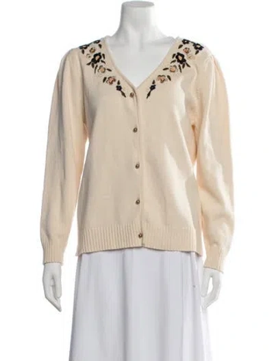Pre-owned Buru Floral Print V-neck Sweater In Neutrals