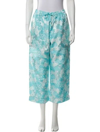 Pre-owned Buru Floral Print Wide Leg Pants In Blue