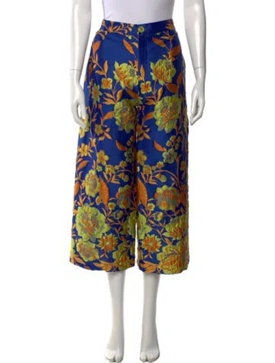 Pre-owned Buru Floral Print Wide Leg Pants In Blue