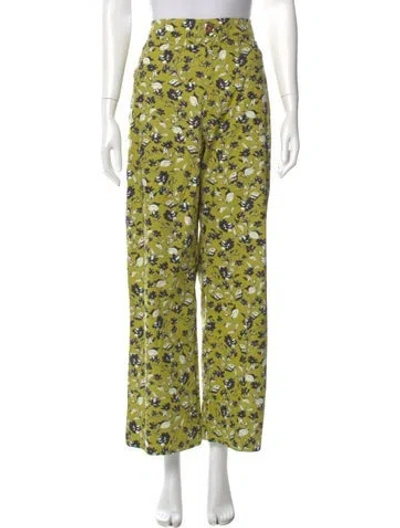 Pre-owned Buru Floral Print Wide Leg Pants In Green