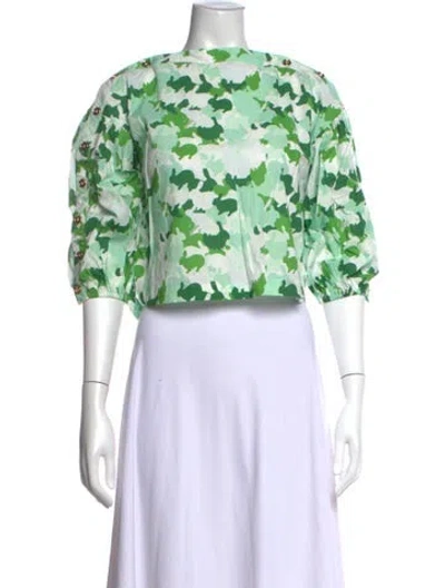 Pre-owned Buru Graphic Print Crew Neck Top W/ Tags In Green