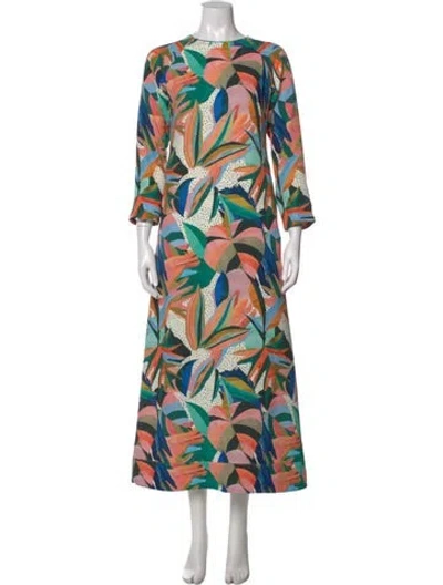 Pre-owned Buru Graphic Print Long Dress In Green