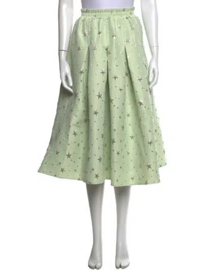 Pre-owned Buru Graphic Print Midi Length Skirt In Green