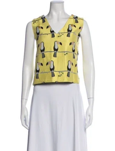Pre-owned Buru Graphic Print V-neck Top In Yellow