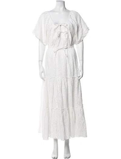Pre-owned Buru Lace Pattern Long Dress In White