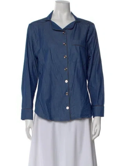 Pre-owned Buru Long Sleeve Button-up Top In Blue