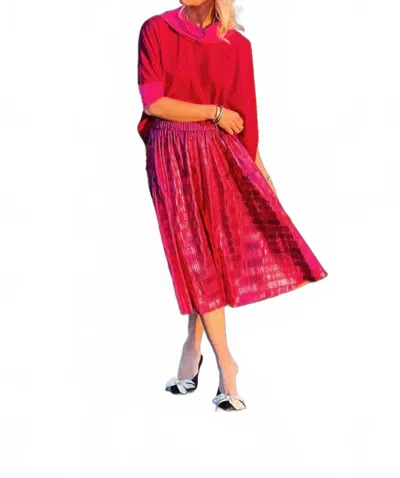 Buru Metallic Pleated Midi Skirt In Pink