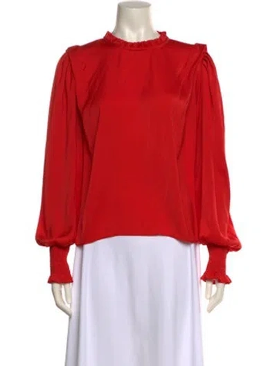 Pre-owned Buru Mock Neck Long Sleeve Blouse In Red