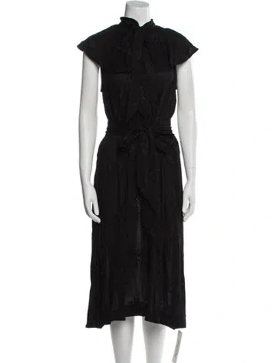 Pre-owned Buru Mock Neck Midi Length Dress In Black