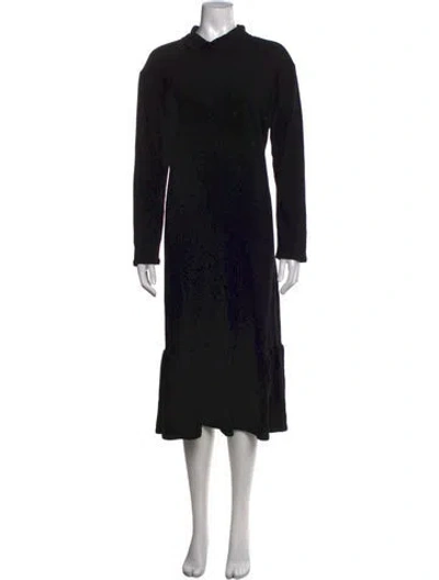 Pre-owned Buru Mock Neck Midi Length Dress In Black