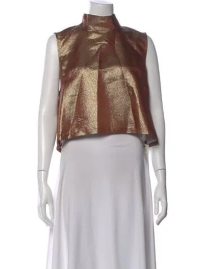 Pre-owned Buru Mock Neck Sleeveless Crop Top In Brown