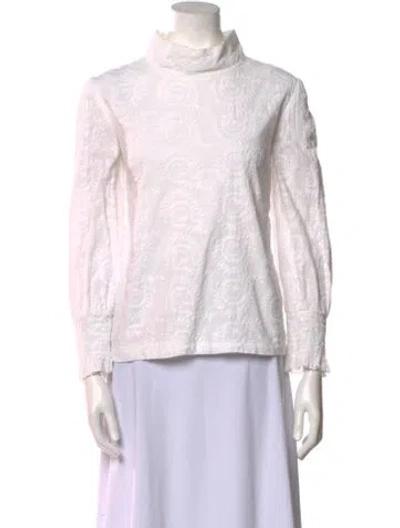 Pre-owned Buru Mock Neck Three-quarter Sleeve Blouse In Pink