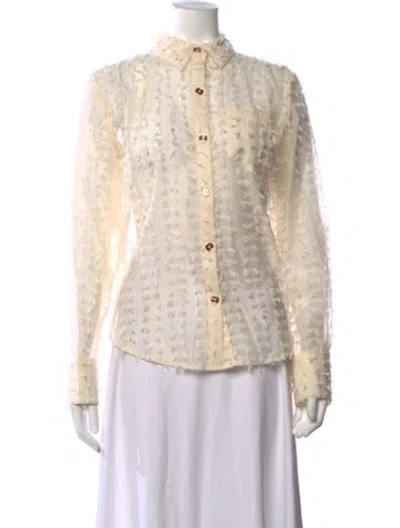 Pre-owned Buru Patterned Long Sleeve Button-up Top In Neutrals