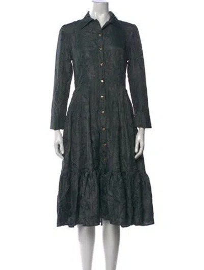 Pre-owned Buru Patterned Midi Length Dress In Green