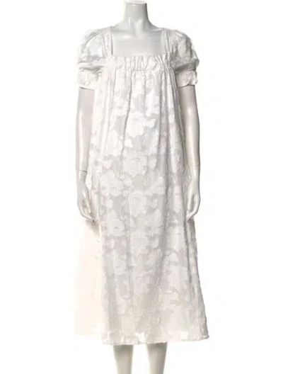 Pre-owned Buru Patterned Midi Length Dress In White