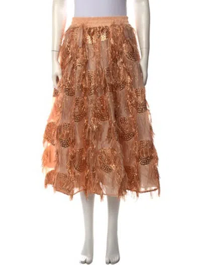 Pre-owned Buru Patterned Midi Length Skirt In Orange