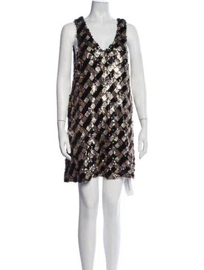 Pre-owned Buru Patterned Mini Dress In Black/gold