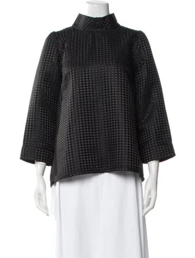 Pre-owned Buru Patterned Mock Neck Blouse In Black