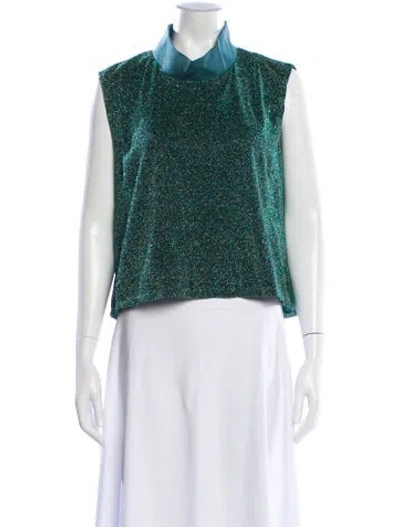 Pre-owned Buru Patterned Mock Neck Top In Green