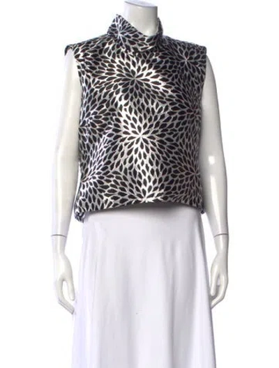 Pre-owned Buru Patterned Mock Neck Top In White