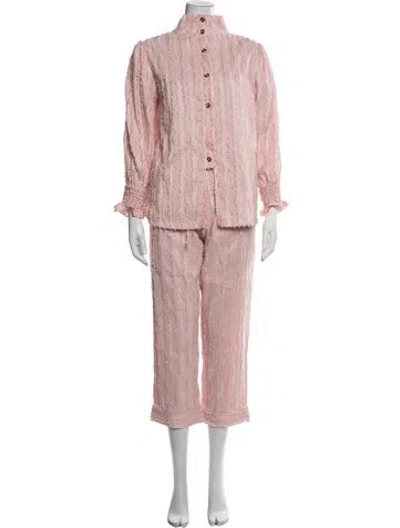 Pre-owned Buru Patterned Raw-edge Trim Set In Pink