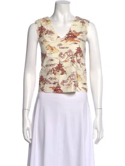 Pre-owned Buru Patterned V-neck Top In Neutral