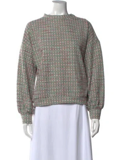 Pre-owned Buru Plaid Print Crew Neck Top In Green