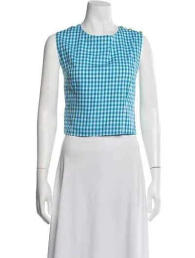 Pre-owned Buru Plaid Print Crew Neck Top In White