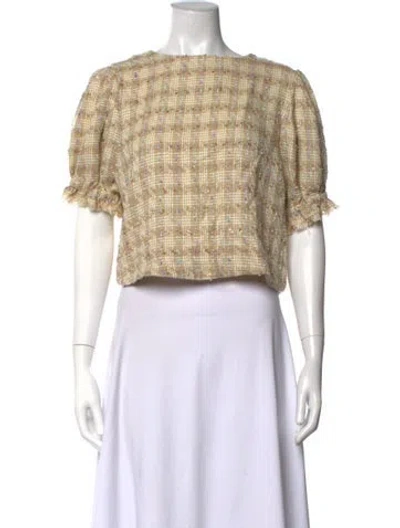 Pre-owned Buru Plaid Print Crew Neck Top In Yellow