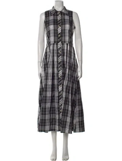Pre-owned Buru Plaid Print Long Dress In Black