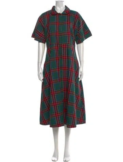 Pre-owned Buru Plaid Print Long Dress In Green