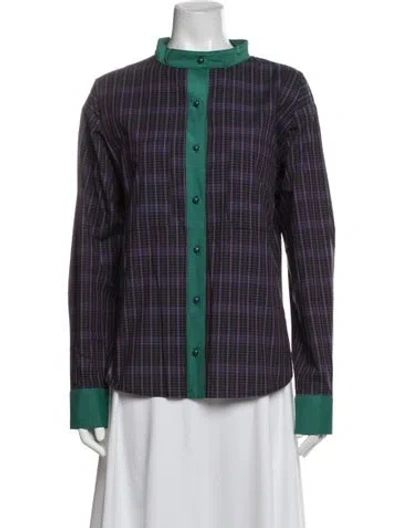 Pre-owned Buru Plaid Print Long Sleeve Button-up Top In Blue