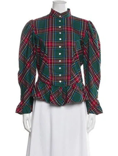 Pre-owned Buru Plaid Print Long Sleeve Button-up Top In Green