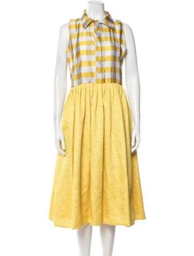 Pre-owned Buru Plaid Print Midi Length Dress In Yellow