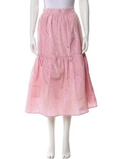 Pre-owned Buru Plaid Print Midi Length Skirt In Pink