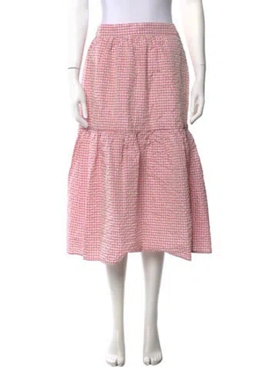 Pre-owned Buru Plaid Print Midi Length Skirt In Pink