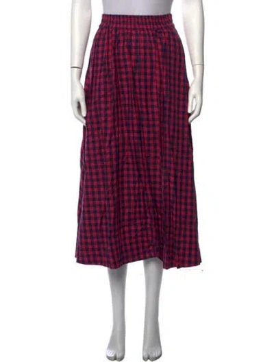 Pre-owned Buru Plaid Print Midi Length Skirt In Pink