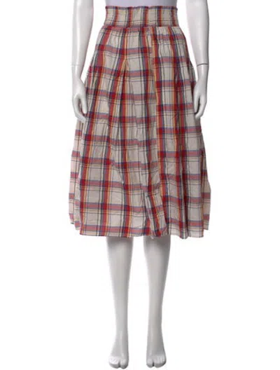 Pre-owned Buru Plaid Print Midi Length Skirt In White
