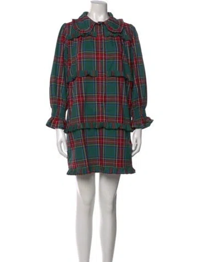 Pre-owned Buru Plaid Print Mini Dress In Green