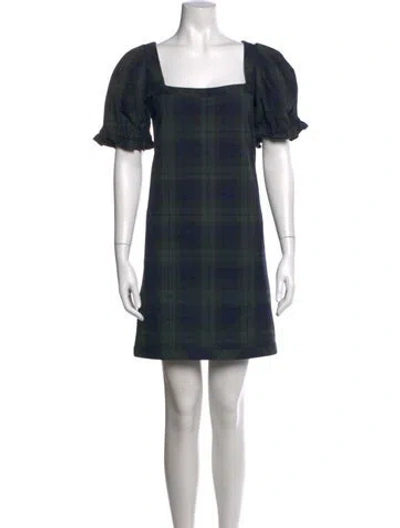 Pre-owned Buru Plaid Print Mini Dress In Green