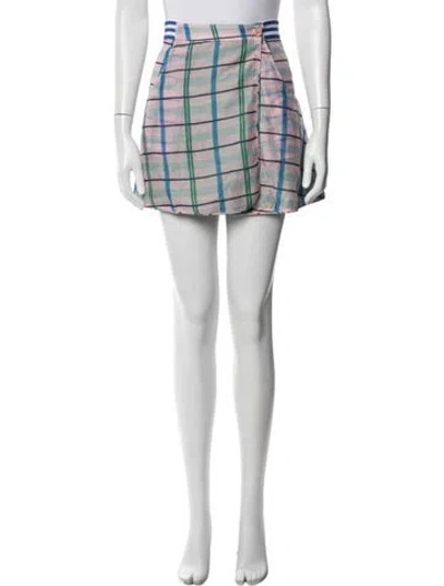 Pre-owned Buru Plaid Print Mini Skirt In White