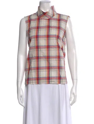 Pre-owned Buru Plaid Print Mock Neck Top In Blue