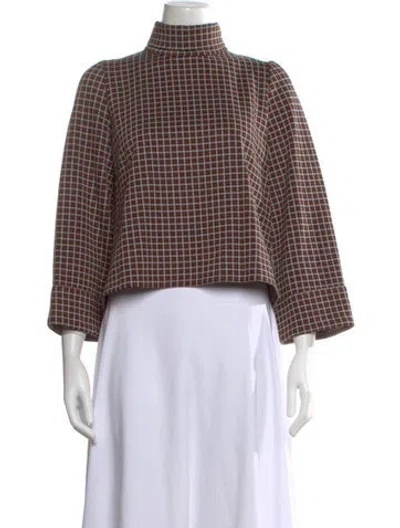Pre-owned Buru Plaid Print Mock Neck Top In Multi